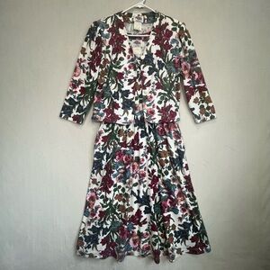 Vintage Lanz 2 Piece Floral Dress Cardigan Topper Sz 11 Made in USA Cottagecore